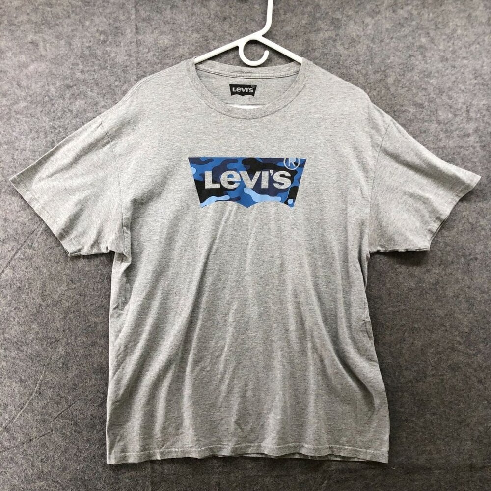 Levi's T Shirt‎ Mens L Camo Graphic Logo Gray Short Sleeve Cotton Blend Crewneck
